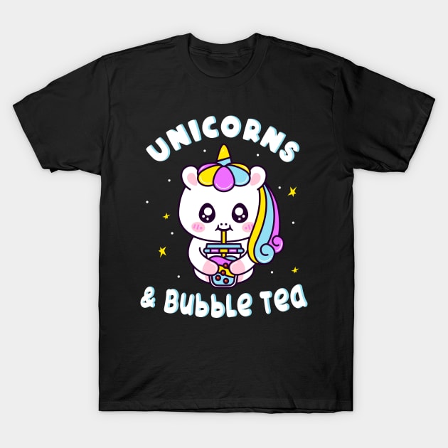 Unicorns And Bubble Tea Chibi Cute Unicorn T-Shirt by Foxxy Merch